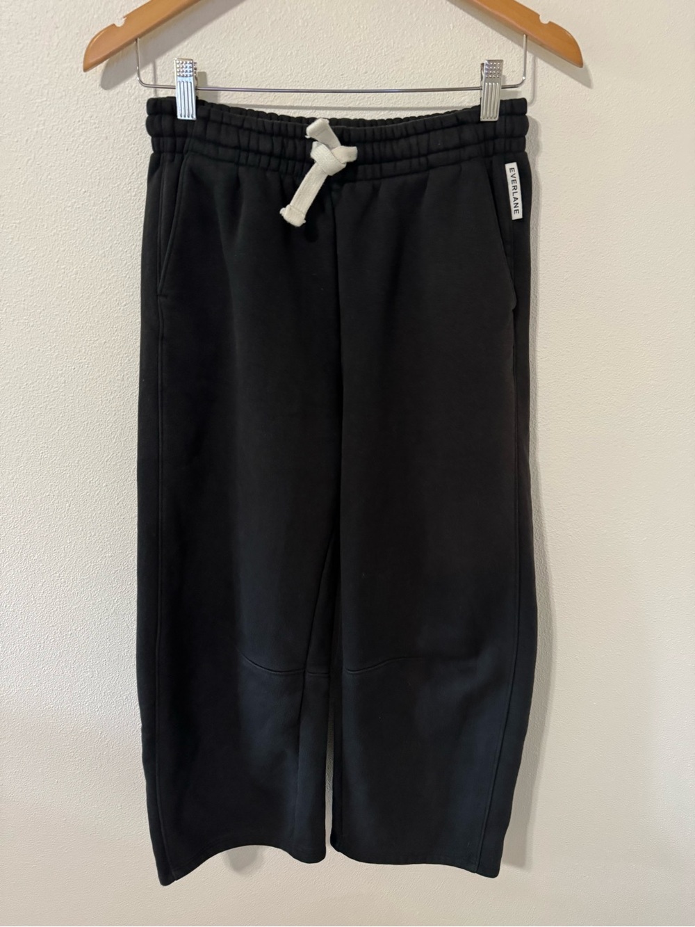 Everlane Wide Barrel Leg ReNew Fleece Sweatpants Black Crop Athleisure Thick-XS
